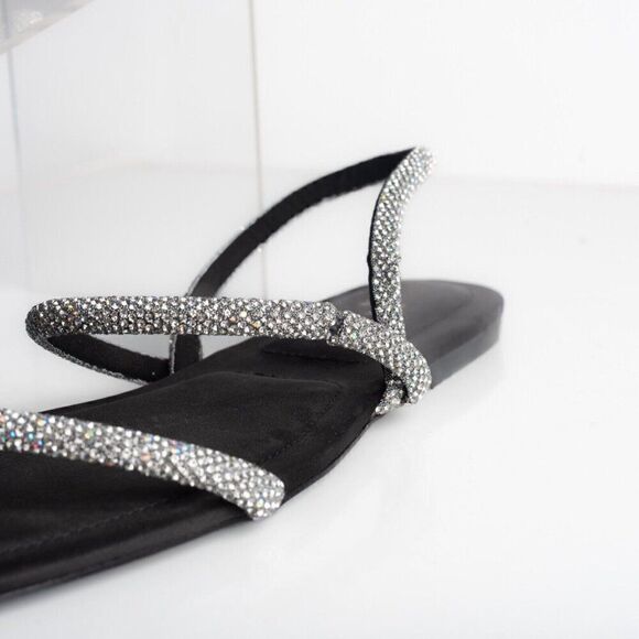 Zara Womens Black Strappy Rhinestone Slingback Flat Sandals Sz US 7.5 EU 38 - Picture 5 of 10